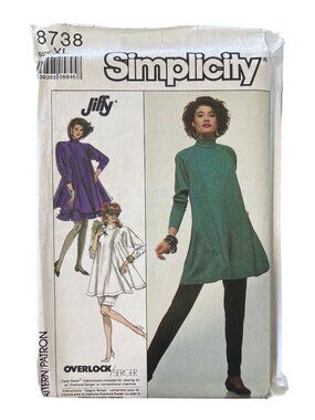 Vintage 80s Simplicity 8738 Jiffy Pattern XL Tunic Pant Skirt Stretch Knit UNCUT